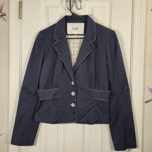 Luella for Target Navy Cherry Print Cropped Blazer M Retro Pinup Lined